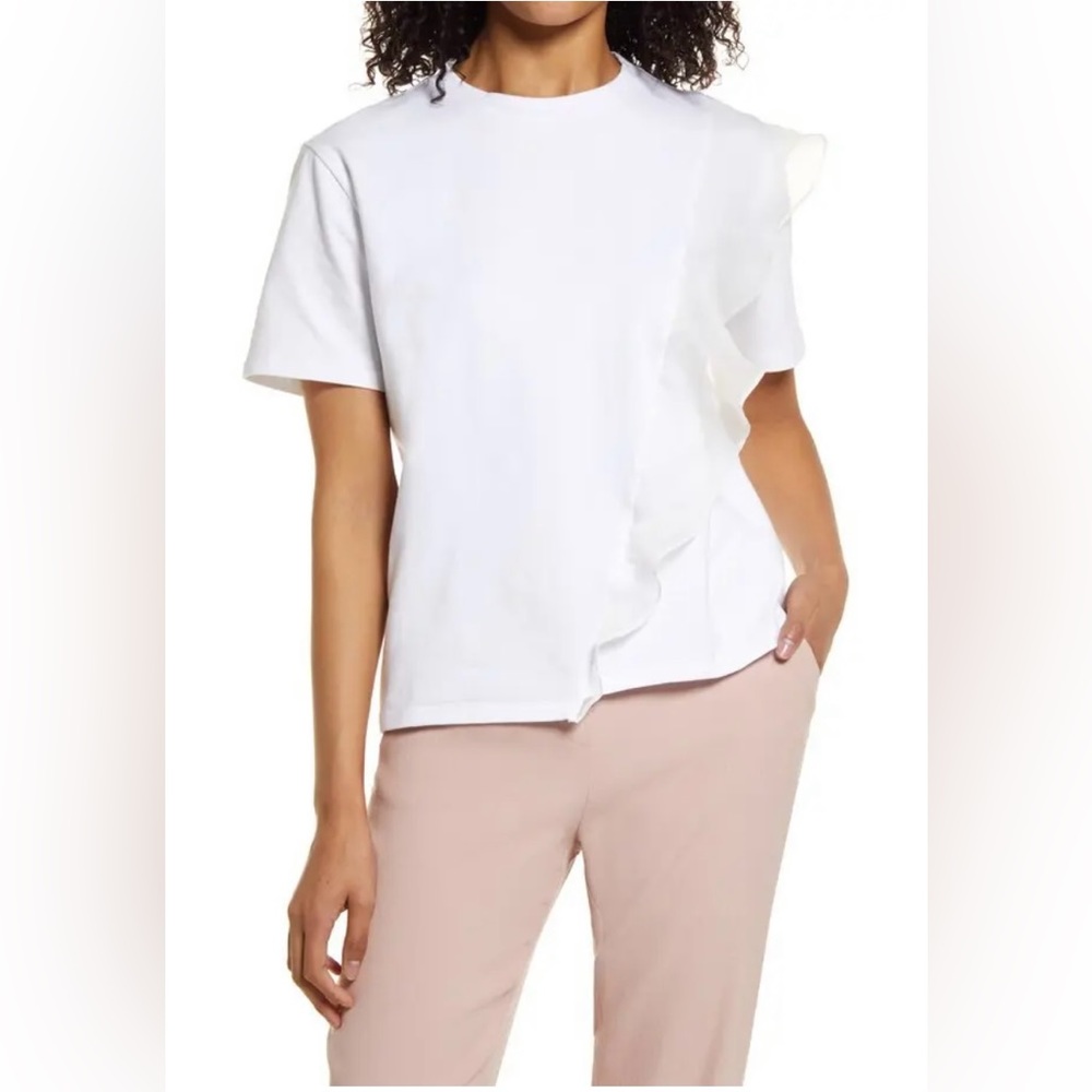 Halogen Organza Ruffle T-Shirt Size S